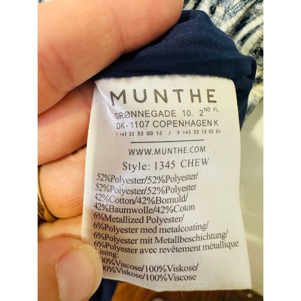 NWT MUNTHE Women's Blue White Chew Puff Sleeve Bubble Hemline Min Dress Size 36 - Picture 10 of 16